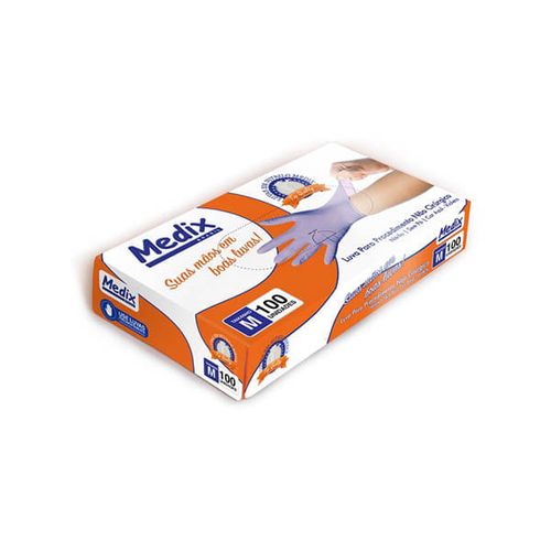 Luva Descartável Procedimento Nitrílica Sem Pó 0,08mm Medix Azul Royal