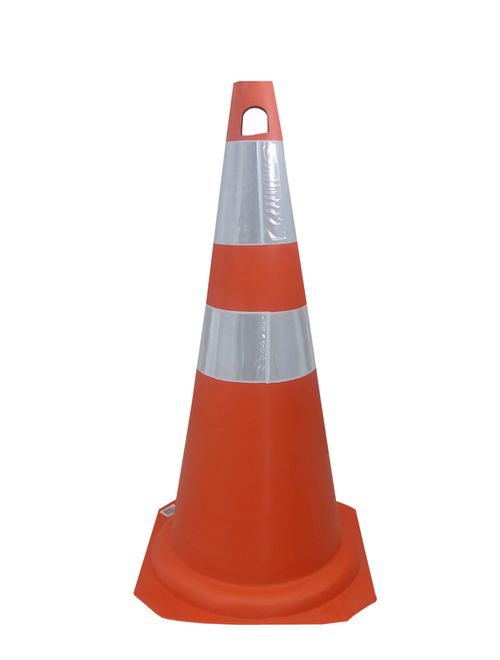 Cone Em Pvc 75cm Laranja Com Faixas Brancas Kteli